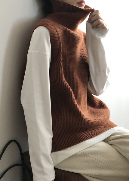 French Grey Hign Neck Versatile Knit Vest Sleeveless AF1090 HS-VTP240914