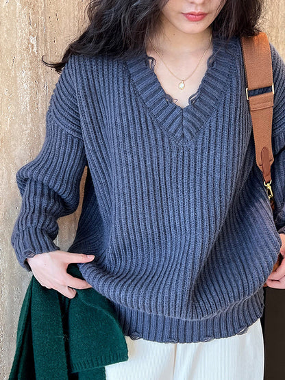 Urban Fuchsia V-Neck Long Sleeve Knit Sweater AN1046 Genistyle Shop