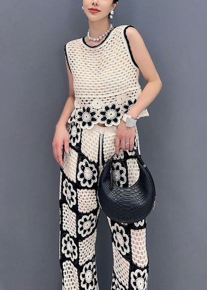 Beautiful White O Neck Hollow Out Floral Cotton Two-Piece Set Sleeveless AO1017 JDML-TPIEC240909