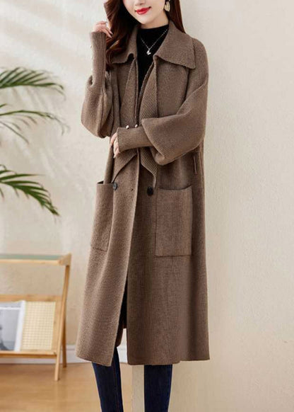 Elegant Grey Peter Pan Collar Tie Waist Knit Coats Winter WD028 OL-NCT241103