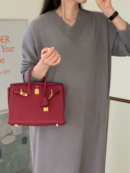 Urban Apricot V-Neck Long Sleeve Knit Dress AN1075 Genistyle Shop