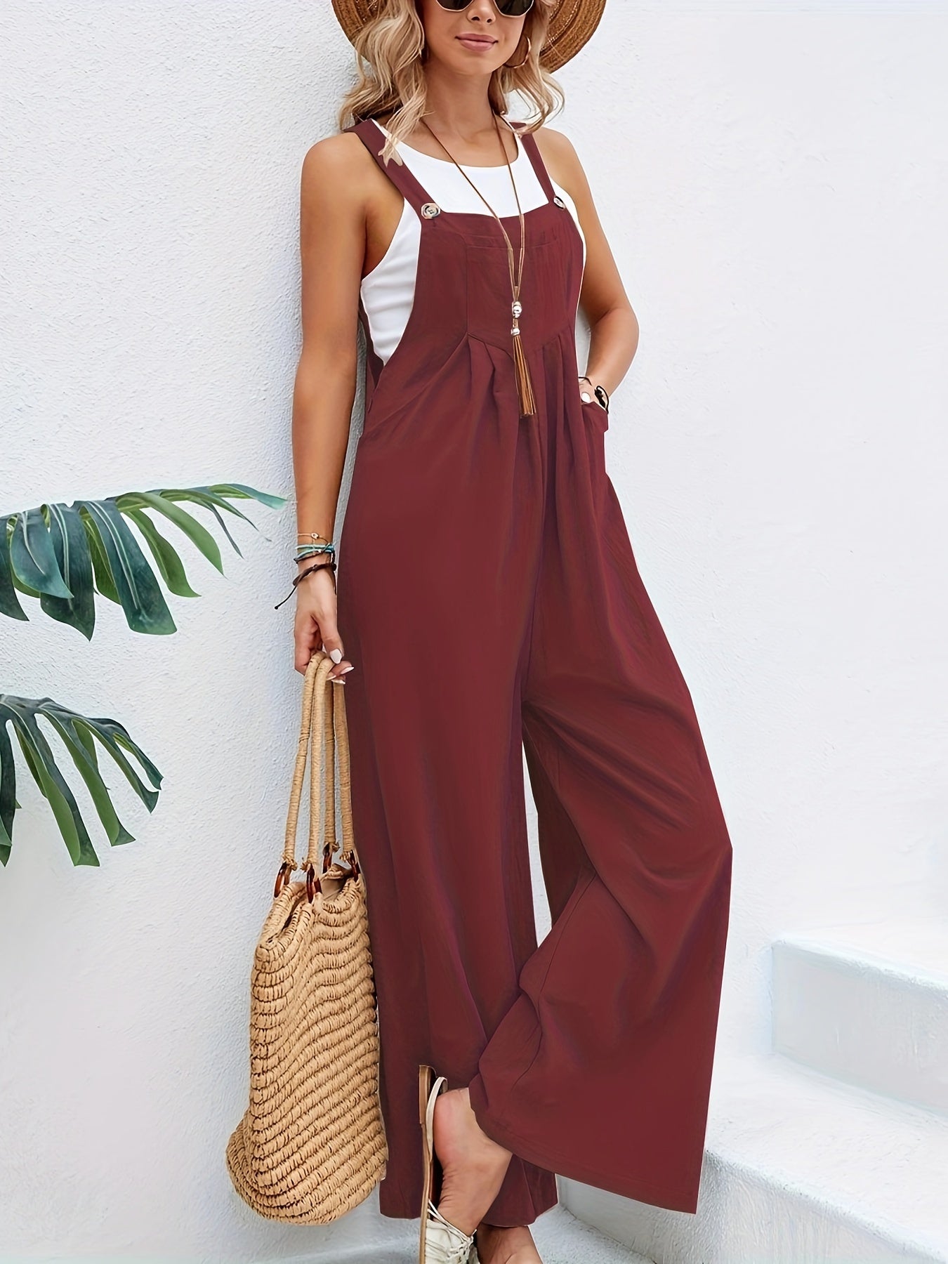 Boho Chic Sleeveless Jumpsuit - Comfort Fit with Pockets, Versatile Casual Wear for Women Furdela