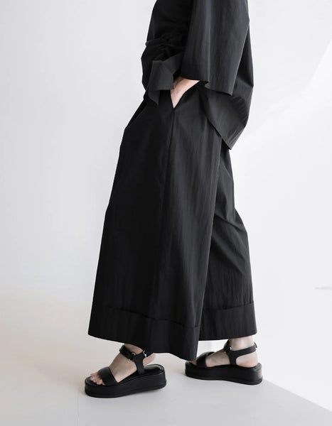 Elastic Organic Wide-Leg Waist Khaki Pants FashionChic