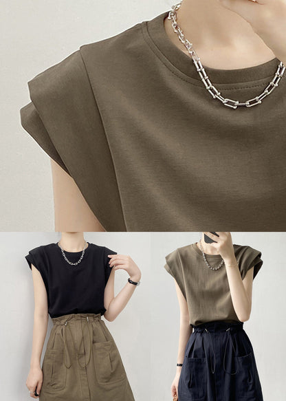 Green Neck T Army Solid O Summer Women Cotton Shirts FashionChic