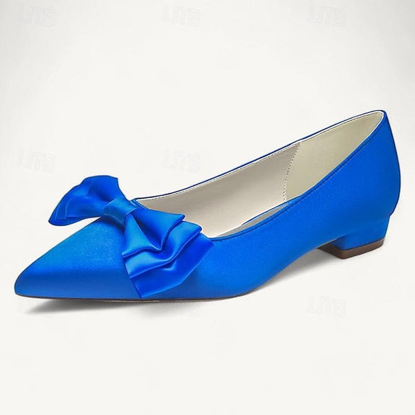 Pointed Low Bowknot Party Shoes Wedding Heel Women's Flats FashionChic