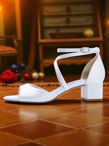 Sandals - Block with Ankle Heel Satin Elegant Strap Women's FashionChic