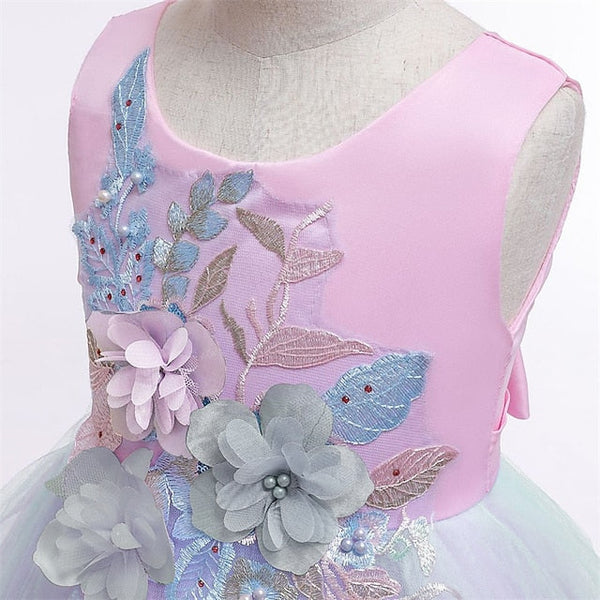 Party Girls' Purple Blue Kids Blushing Lace Dress Floral FashionChic