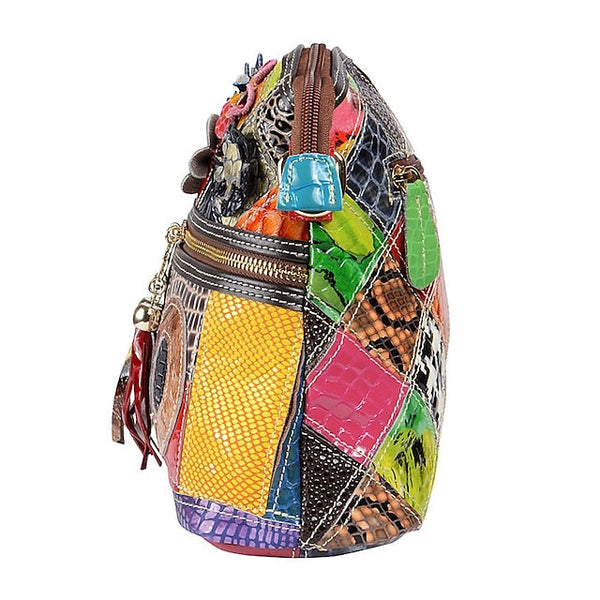 Women's Leather Shoulder Bohemian Colorful Patchwork - Bag FashionChic