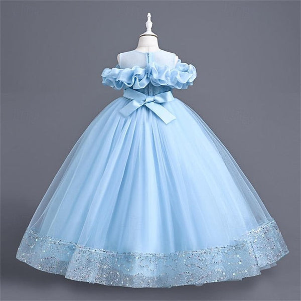 Solid Color Flower Girls' Girl Party Dress 3D FashionChic