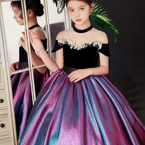 Party Sleeve Dress Color Solid Short Girls' Kids FashionChic