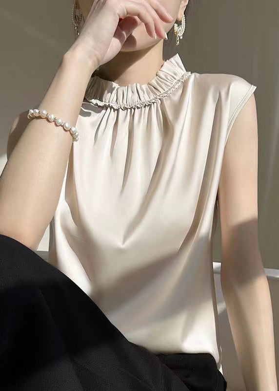 Champagne Solid Silk Tops Ruffled Summer TT1022 shopify