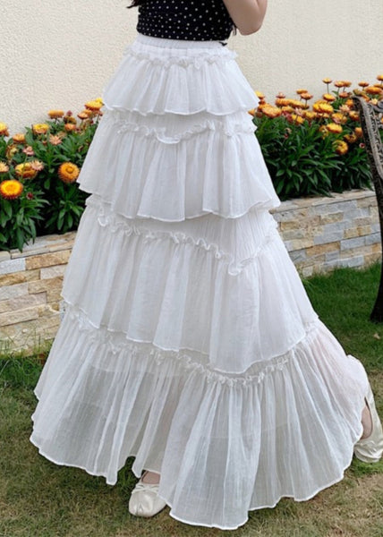 Fashion Black Ruffled Patchwork Elastic Waist Cotton Skirt Summer TT1021 shopify