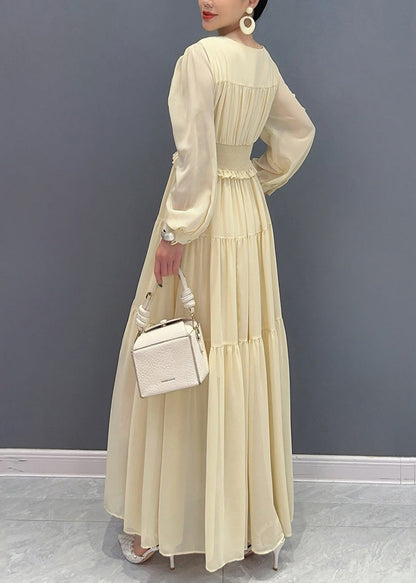 Chic Purple V Neck Wrinkled Patchwork Chiffon Dress Long Sleeve AO1012 JDML-FDL240909