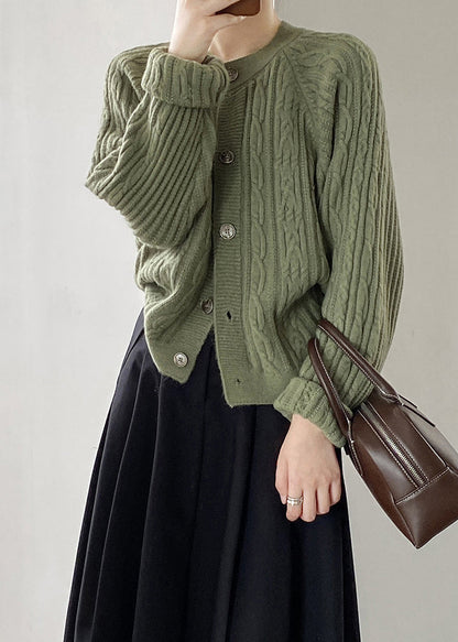 French Grey O-Neck Button Cable Knit Coat Fall AF1100 HS-NCT240914