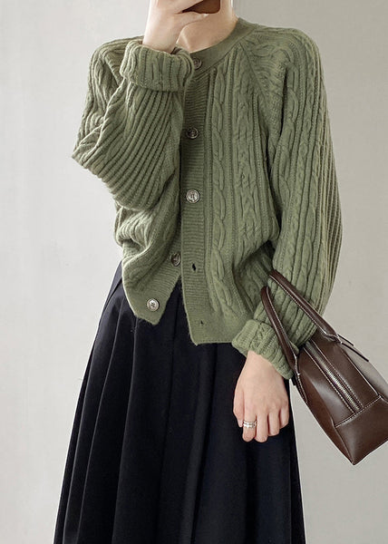 French Grey O-Neck Button Cable Knit Coat Fall AF1100 HS-NCT240914