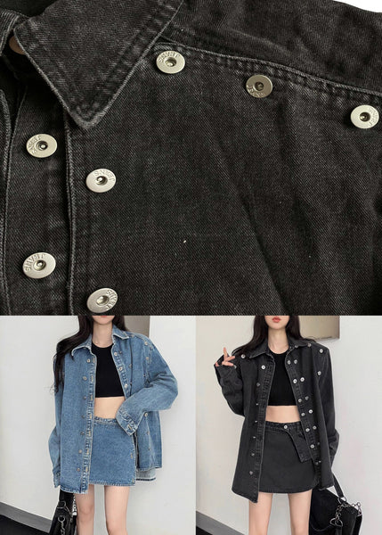 French Blue Peter Pan Collar Button Denim Two-Piece Set Fall EE005 shopify