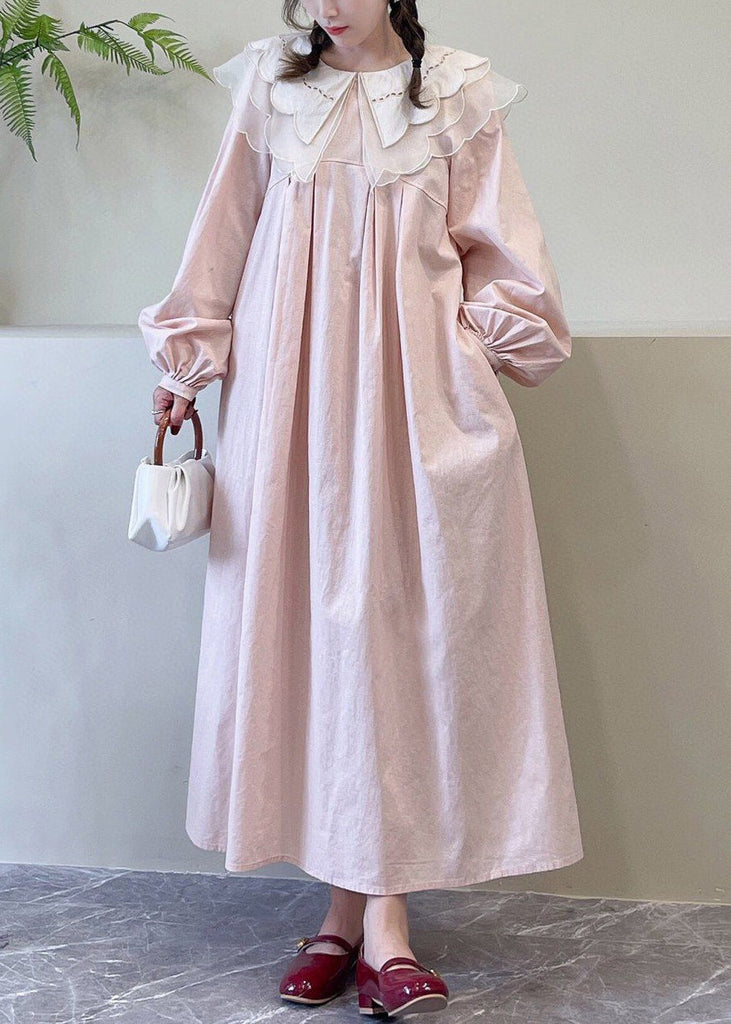 New Pink Peter Pan Collar Solid Cotton Dresses Spring NN032 shopify