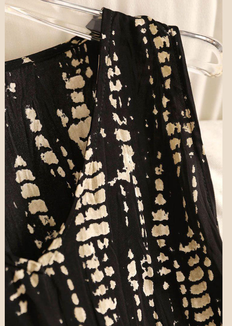 Elegant Black V Neck Wrinkled Cotton Long Dress Sleeveless QP058 OL-SDL241001