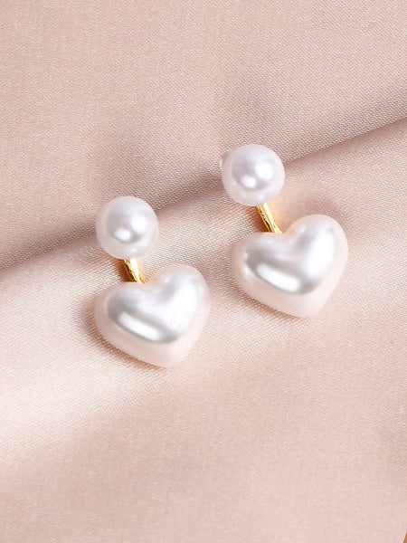 Pearl Heart-Shaped Romantic Earrings Minimalist – Drop Elegant FashionChic
