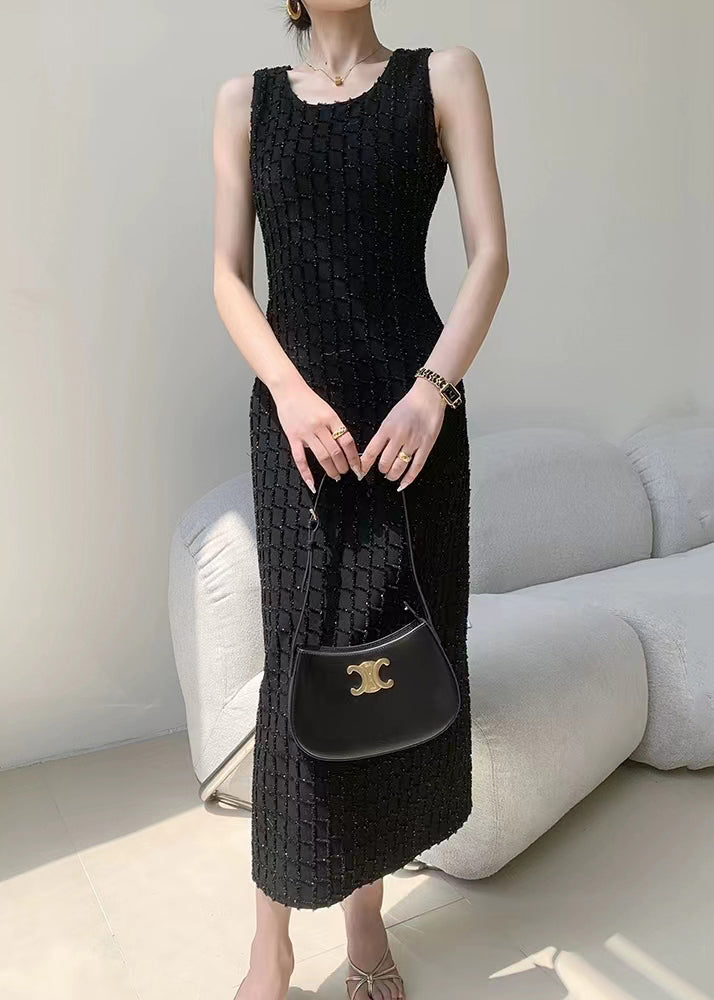 New Black O Neck High Waist Cotton Long Dress Sleeveless EE063 shopify
