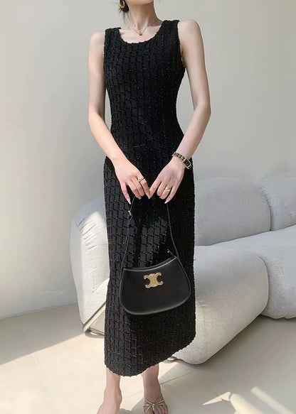 New Black O Neck High Waist Cotton Long Dress Sleeveless EE063 shopify