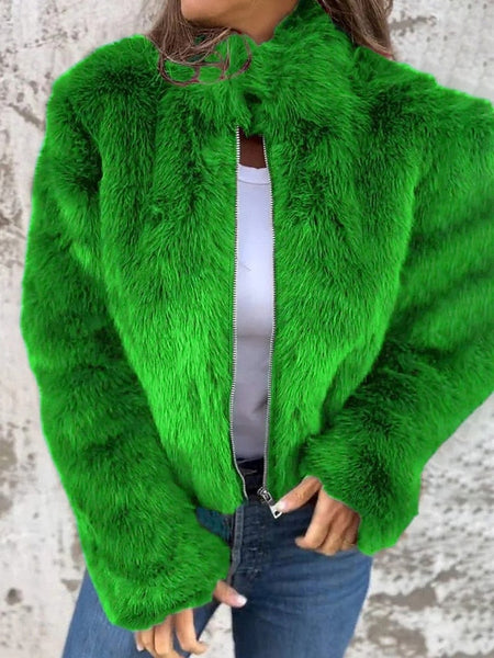Warm Fur Zipper Coat Faux Casual Breathable Women's Plain FashionChic