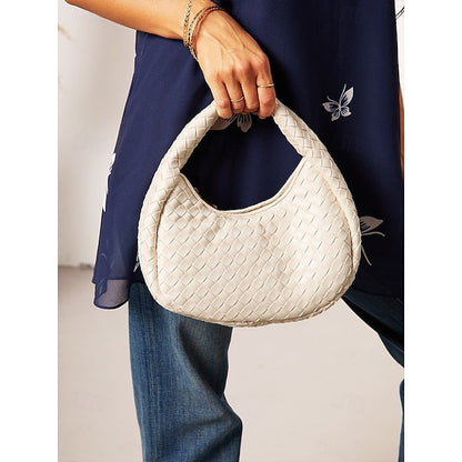 – Leather Round Woven Chic Women's Elegant Ivory Hobo Bag FashionChic
