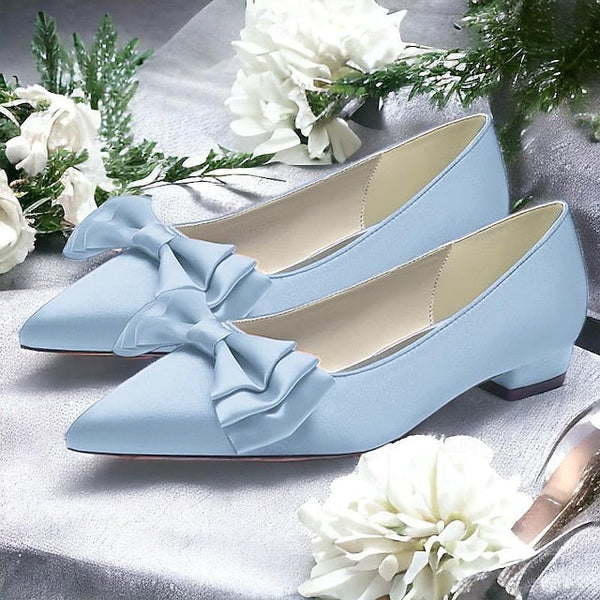 Pointed Low Bowknot Party Shoes Wedding Heel Women's Flats FashionChic
