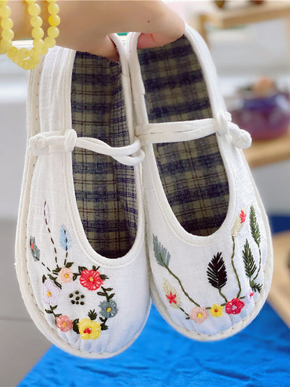 Women Summer Vintage Floral Embrodery Cloth Shoes RR1022 YSX