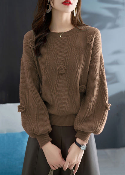 French Red O Neck Plaid Knit Sweater Fall QC031 shopify