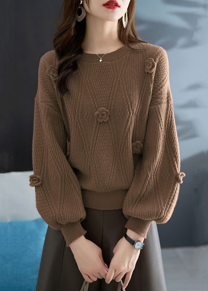 French Red O Neck Plaid Knit Sweater Fall QC031 shopify