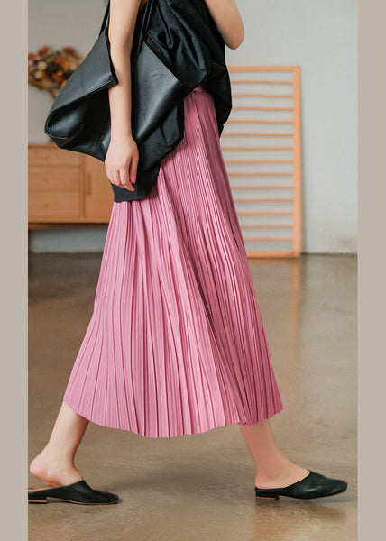 Bohemian Pink Elastic Waist Cotton Pleated Skirts AJ1008 shopify