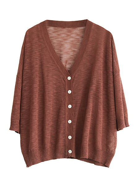 Plus Size Women Summer V-Neck Casual Loose Knit Shirt CC053 ZMMM