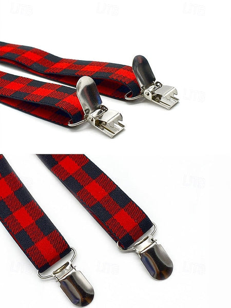 Men's Set Tie Plaid and Adjustable Suspender Bow Christmas FashionChic