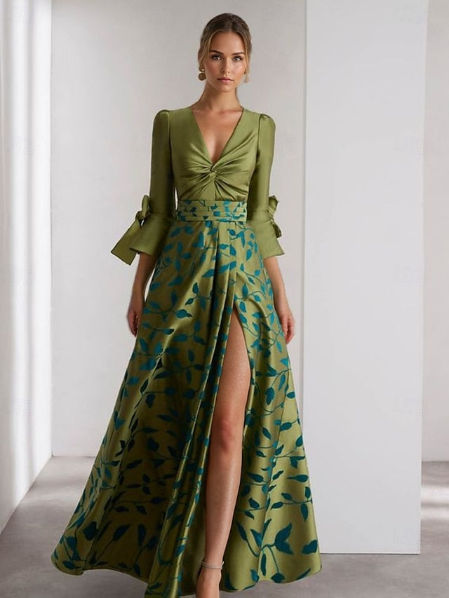 Wedding Formal Gown Floor Length Evening 3/4 A-Line FashionChic