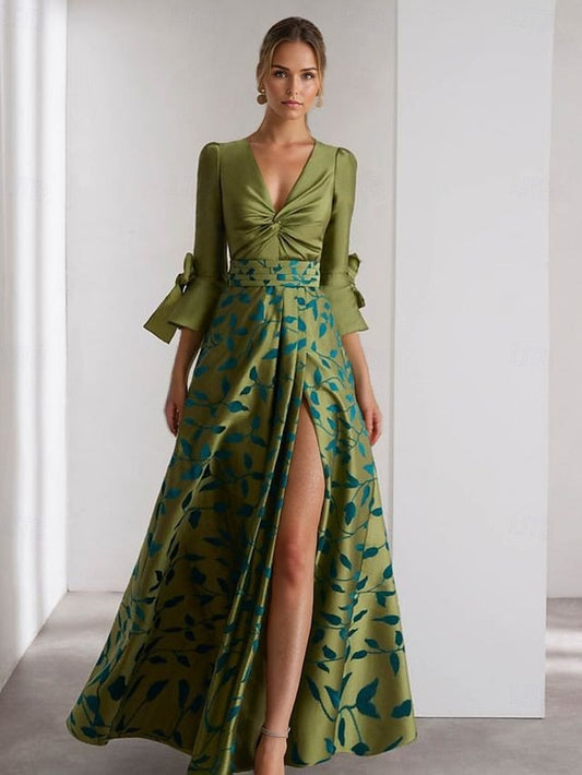 Wedding Formal Gown Floor Length Evening 3/4 A-Line FashionChic