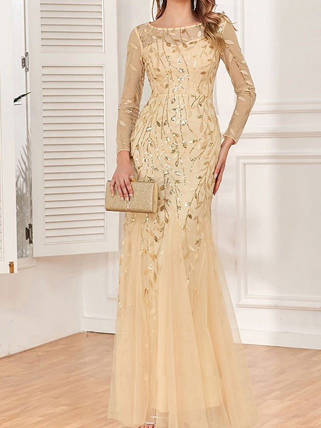 Mother Party Floor Dress Crew Bride of Neck Elegant the FashionChic