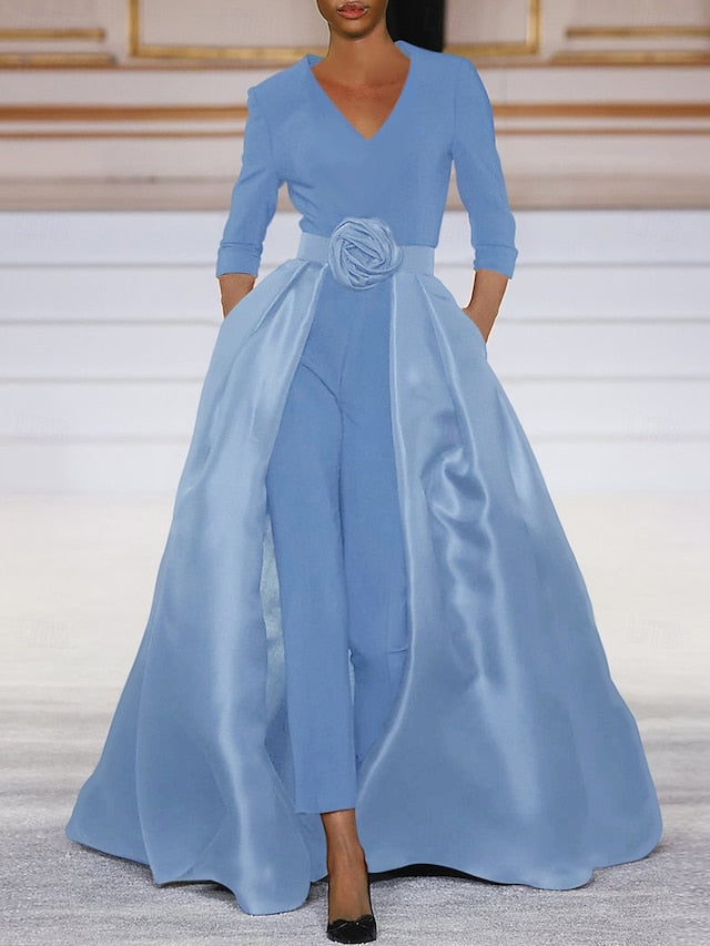 Simple the Elegant Mother Bride With Jumpsuit of Overskirt Dress FashionChic