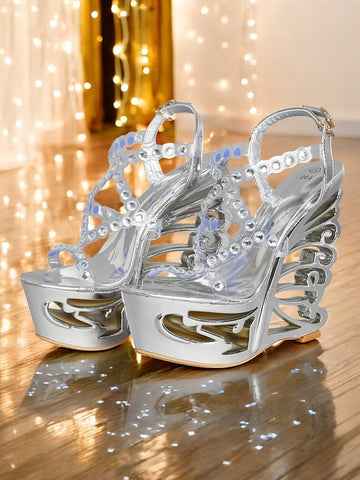 Rhinestone Silver Sandals Stiletto for – Women Dance Elegant FashionChic