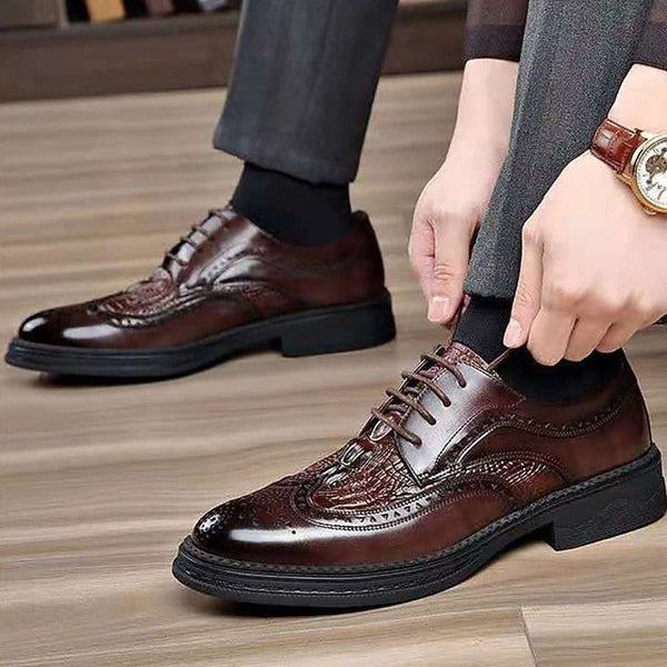 Brogue Leather Crocodile - Brown Men's Shoes Oxford FashionChic