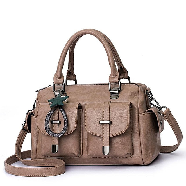 Stylish Large – Women's Blue Leather Handbag Faux FashionChic