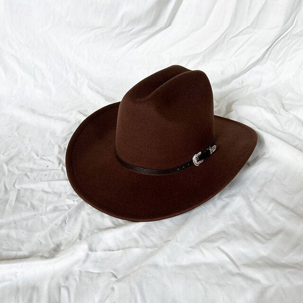 Western Men's Woolen Cowboy Hat Metal Buckle Vintage Knight FashionChic