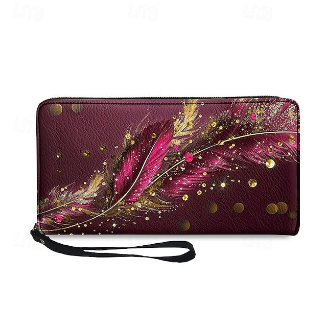 Women's with Gilded Large Capacity Wallet Feather Print FashionChic