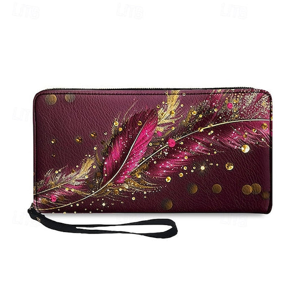 Women's with Gilded Large Capacity Wallet Feather Print FashionChic