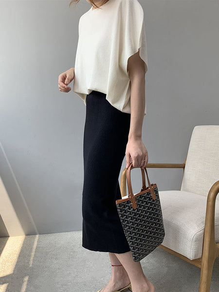 Original Loose White Round Neck Half Sleeve Knit Top AN1042 Genistyle Shop