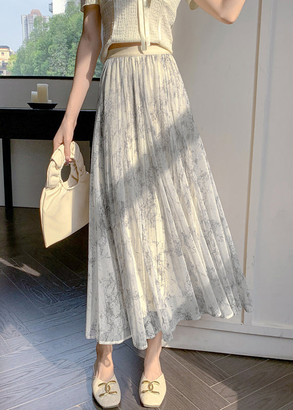 Elegant Apricot Print Elastic Waist Chiffon Skirts Summer RV019 ABC