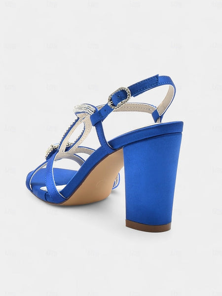 Women's Blue Rhinestone – Elegant Sandals Satin Royal FashionChic