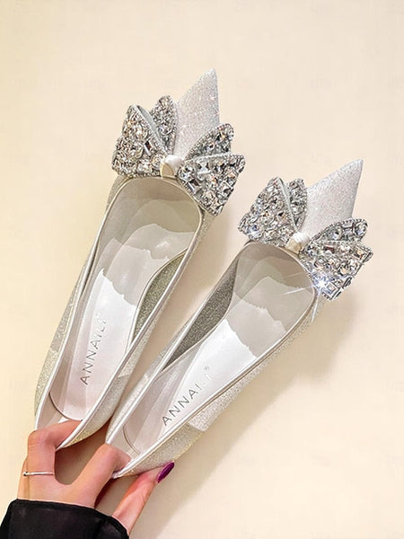 Bow High Rhinestone Heels with Glitter Women's FashionChic