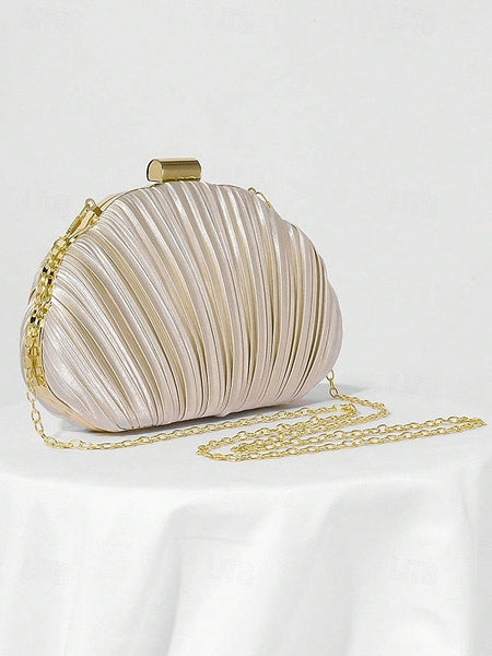 Satin Women's Evening Clutch Shell Purse Pleated FashionChic