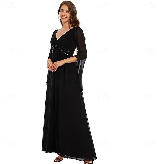 Elegant Simple the V Neck A-Line Bride Mother Dress of Floor FashionChic